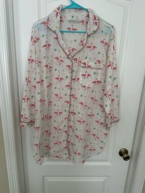 Mahogany White Flamingo-Print Cotton Sleep Shirt